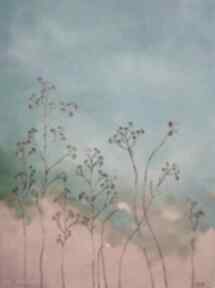 Obraz na płótnie - łąka 30x40 cm paulina lebida, abstrakcja, trawy, turkus, pomarańcz