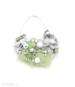 Lime & grey handmade oheve design naszyjnik, szary, limonka, popiel