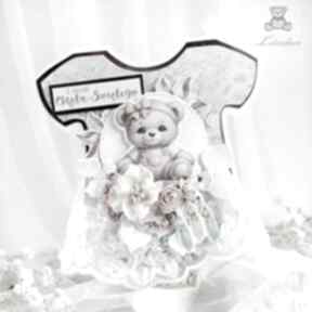 Kartka body na chrzest, pamiątka chrztu "rose bear" gotowa scrapbooking lulaczkowo roczek