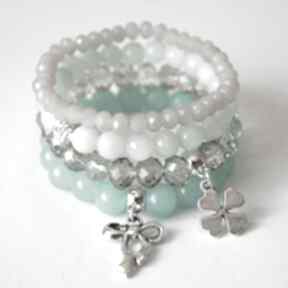 Set mint jade, beads&grey beads and swarovski stones, in silver camshella zestaw, jadeity