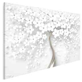Obraz na płótnie - drzewo biały złoty kwiaty 120x80 cm 98401 vaku dsgn - natura, roślina