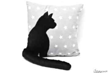 z wystającym czarny kot - kocia prezent dla kociary poduszki uszyciuch z koty, z kotkiem