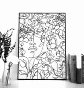 50x70 cm kobieta, kwiaty, line plakaty raspberryem autorski szkic, boho jedna linia, art