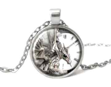 Steampunkowy smok medalion łańcuszkiem steampunk zegar naszyjnik