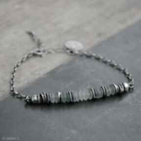 Szkło afgańskie srebrna bransoletka grey line project srebro, antyczne, surowa biżuteria