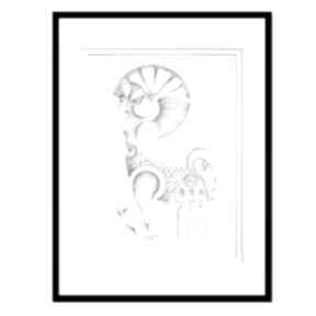 Centaurea, rysunek - oryginalny obraz aleksandrab grafika do salonu, czarno biała, surrealizm