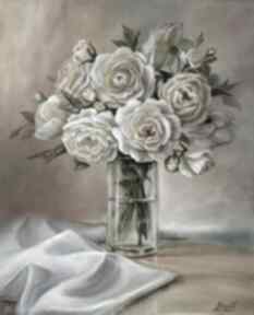 Róże w wazonie, ręcznie malowany obraz olejny, L olbrycht lidia paint kwiaty sztuka, ogród