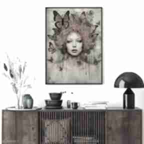 Plakat - kobieta i motyle 40x50 cm 2-0111 plakaty raspberryem vintage, retro, grafiki