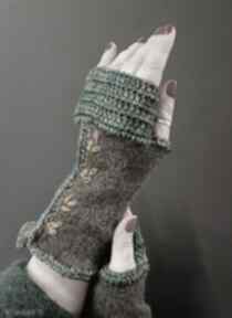 the wool art rękawiczki, szydełkiem, brązowe mitenki, na prezent, jesień
