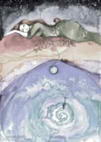 "larimar - sen o artystki laube adriana art atlantyda, kobieta, akwarela, delfiny, śpiąca