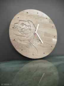 Zegar ścienny z drewna dębowego, frez, róża, natura zegary