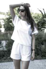Letni dres biały bawełniany krótkie spodenki, bluza z rękawkiem lona sportowe dresik damski