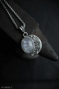 Srebrny z kamieniem dziki królik księżyc, moon, naszyjnik, kamień księżycowy, srebro