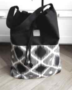 Wyprzedaż shopper bag bucket black & white na ramię tasha handmade torba, worek, shopperbag, sznury