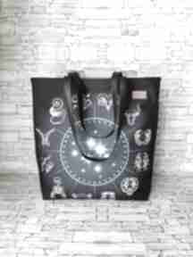 Mega shopper duża torebka na ramię zamykana - znaki zodiaku e vamsti damska handmade, kolory