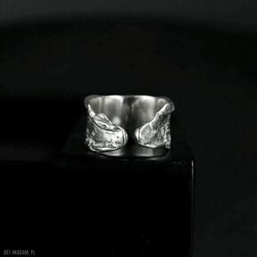 Surowy pierścionek srebrny lawa szeroki bellamente, na prezent, oryginalny duży