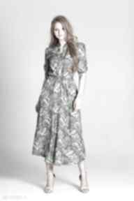 Długa sukienka z rękawem 3 4 i troczkiem - suk205 wzór 5 lanti urban fashion, maxi, zielona we