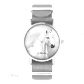 Zegarek, bransoletka - biały koń szary, nato zegarki lili arts, unikatowy, prezent