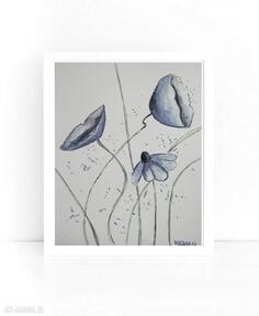 Niebieskie kwiatki akwarela formatu 18x24 cm paulina lebida abstrakcja, kwiaty