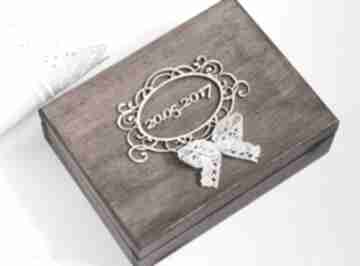 Pudełko drewno: eco. Rustykalne, koronka, obrączki ślub biala konwalia