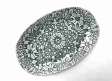 Mydelniczka owalna z koronką ceramika ana ceramiczna, z artystyczna koronkowa