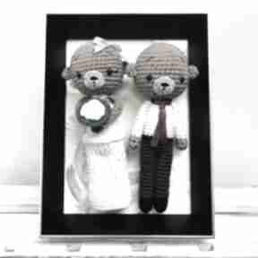 Młoda para misie ślubne maskotki w ramce obraz 3d ślub splotomaniaa w prezent pamiątka ślubu