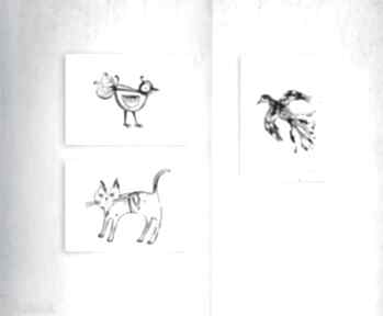 3 plakaty zestaw, biało czarne obrazki, ladne grafiki ze zwierzętami, minimalizm annasko