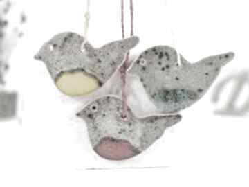 3 ceramiczne ptaszki choinkowe - brzuszki dekoracje świąteczne fingers art