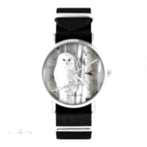 biała czarny, zegarki lili arts zegarek, bransoletka, nato, sowa, unikatowy, prezent