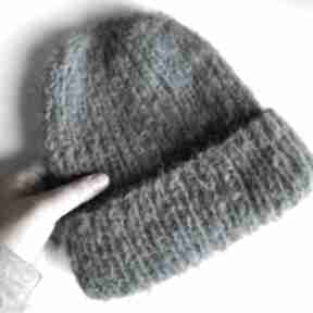 Ręcznie robiona czapka wata cukrowa alpaka z merynosem 07 jeans nitkowelove, zimowa, chusta