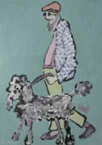 Obraz olejny portret dziadek pieskiem salonu zwierzaka karykatury