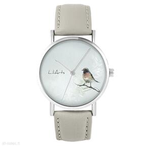 Zegarek - kolorowy ptak skórzany, beżowy zegarki lili arts, pasek, grafika, prezent