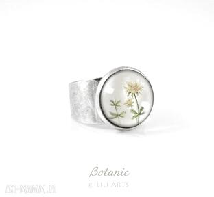 kolor srebrny lili arts pierścionek, kwiat, kwiaty, botaniczny, wiesiołek, prezent