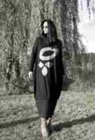 Czarna sukienka liśćmi maxi aplikacja oversize bohostyle