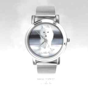 Zegarek, bransoletka - biały lis magic forest watch zegarki lili arts, metalowy, modny