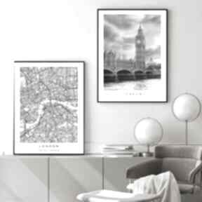 Zestaw plakatów londyn, mapa miast czarno białe plakaty miasto - plakat