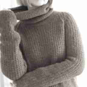 Orzechowy golf swetry mondu sweter - wełniany, dziergany, ciepły, cynamonowy