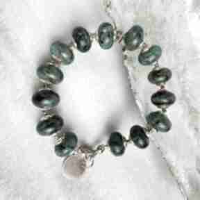 bransoletka z c1065 artseko zielonych kamieni, chryzokola, biżuteria pozłacana, na prezent