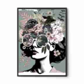 Plakat kolaż dziewczyna kwiaty - format A4 plakaty hogstudio, do salonu, kolorowy