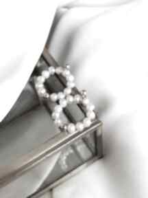 Kolczyki perły sztyfty okrągłe ręcznie robione srebro