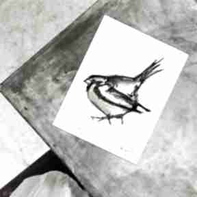 Tusz i akwarela - sikorka maja gajewska na papierze, ręcznie malowana, ptak, autorska