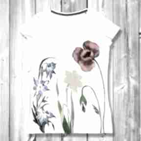 Polski ogród: unikatowa ręcznie malowana bluzka artystyczna gala vena koszulka, bawełna