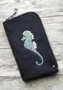 Filcowe etui na telefon - seahorse happy art smartfon, pokrowiec, prezent, haft, morski motyw