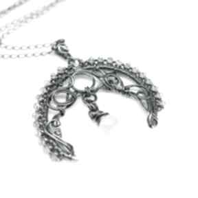 "noteviddia" wisiorki branicka art srebrny wisiorek, biżuteria z księżycem, wire wrapping