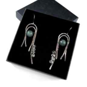 Kolczyki z jadeitem blue pearl art wire wrapping, długie, miedziane, na prezent, dla niej