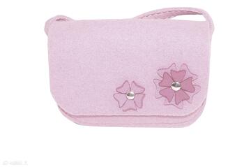 Torebka z różowego filcu dwoma kwiatkami dla dziecka etoi design, dziewczynki, prezent, torba