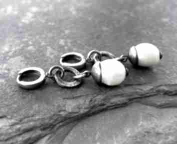 Kolczyki wiszące z białą perłą shambala z perłami, srebrne 925, z oksydowane, biżuteria