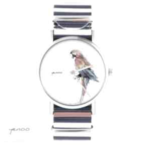Zegarek, bransoletka - czerwona papuga paski, nato zegarki yenoo, marynarski, pasy, prezent