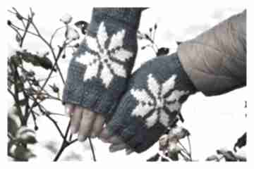 Święta z gwiazdką płatkami śniegu damskie dzianinowe eve made art mitenki, rękawiczki, jesień
