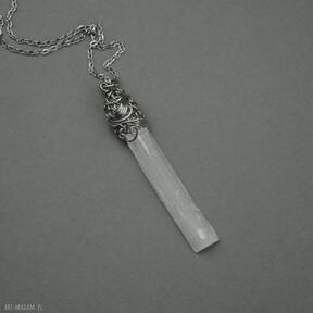 Wisiorek, wire wrapping talizman amulet kamień księżycowy, selenit